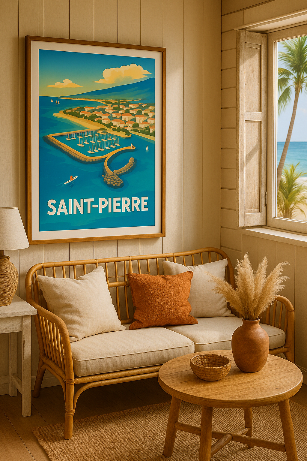 Affiche Saint-Pierre — Vue idyllique en bord de mer · poster d'art de Saint-Pierre