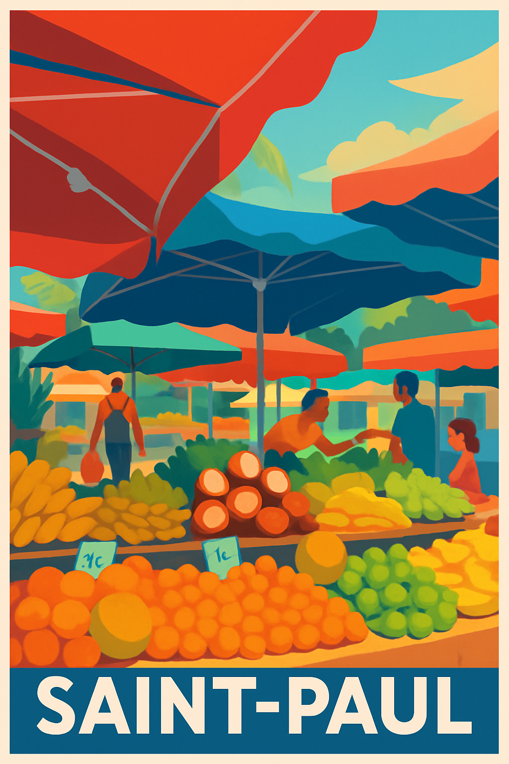 La Réunion France Pas de Cadre / 20 × 30cm Affiche de Saint-Paul - Ambiance colorée du marché