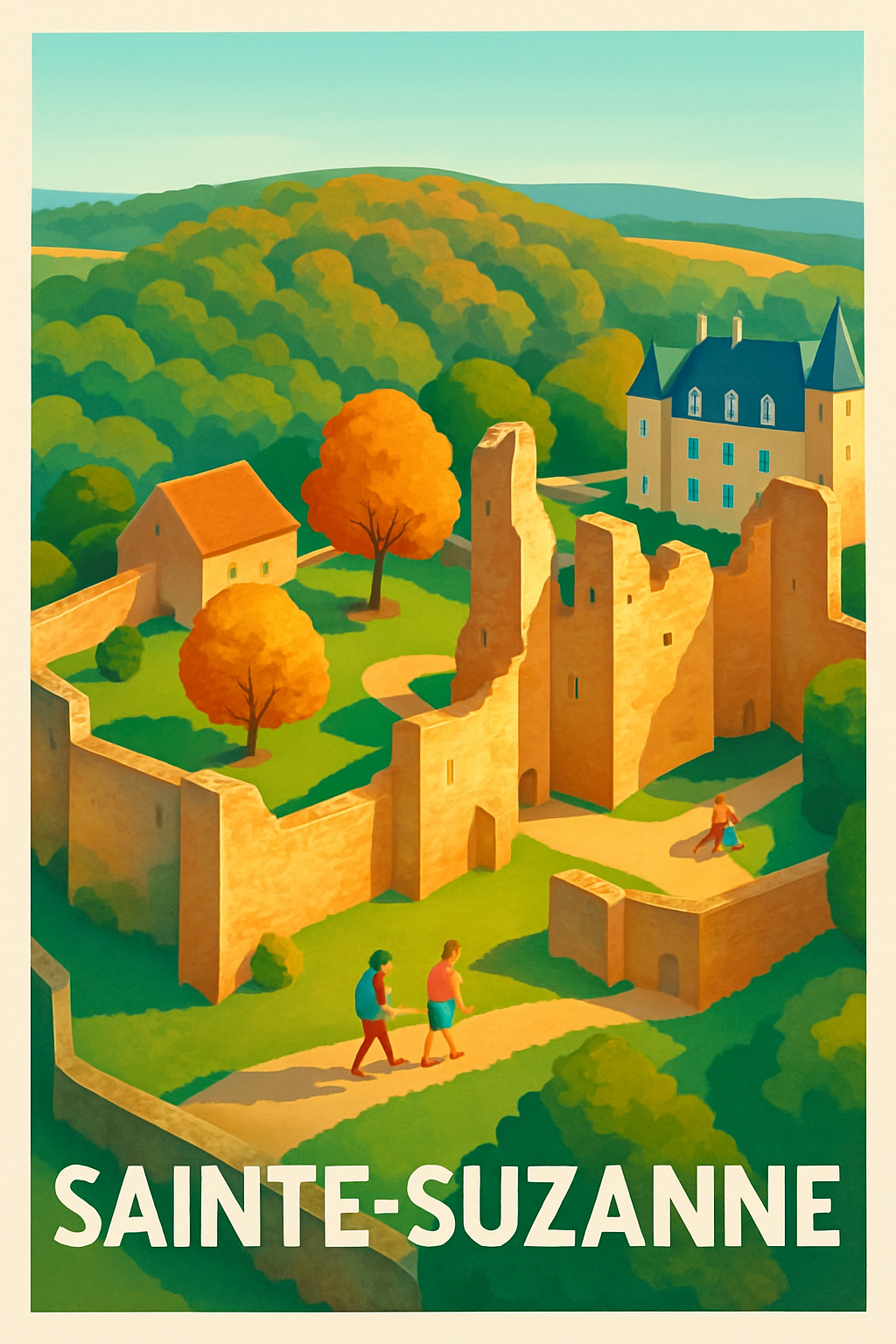 Affiche Sainte-Suzanne — Promenade au cœur d'une cité médiévale · poster d'art de Sainte-Suzanne