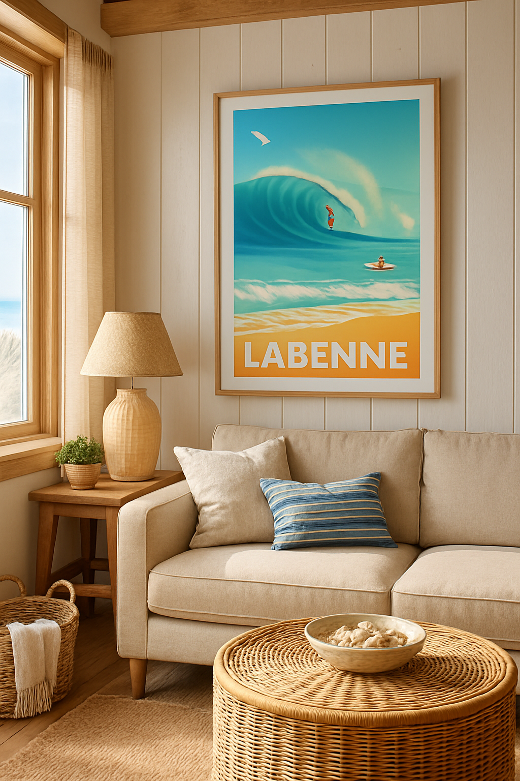 Landes France Affiche de Labenne - Vagues et Surf entre Océan et Sable Doré