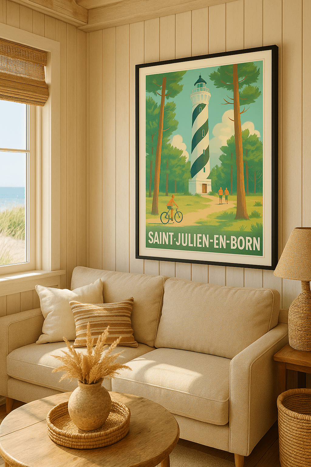 Affiche Saint-Julien-en-Born — Évasion et nature au phare emblématique · poster d'art de Saint-Julien-en-Born