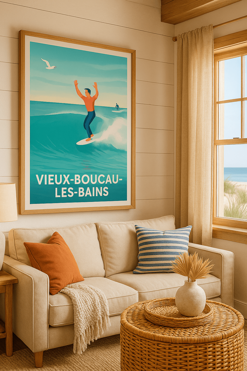 Affiche Vieux-Boucau-les-Bains — L'esprit surf et liberté au bord de l'océan · poster d'art de Vieux-Boucau-les-Bains