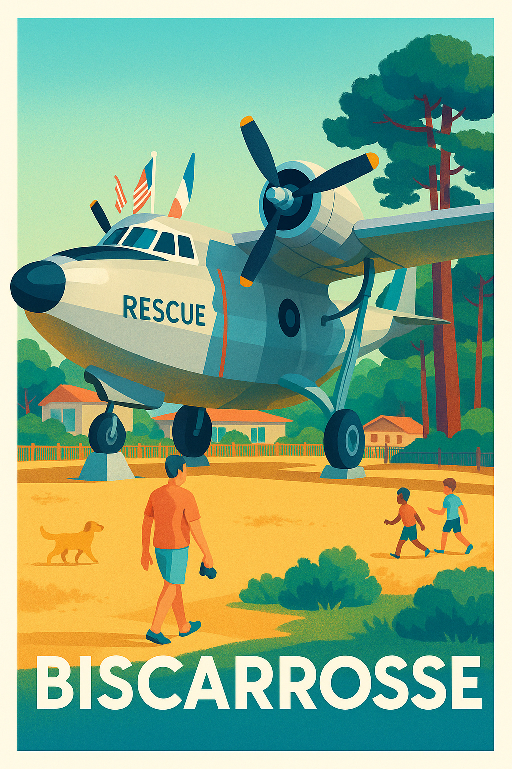 Landes France Pas de Cadre / 20 × 30cm Affiche de Biscarrosse - L'envol historique des hydravions