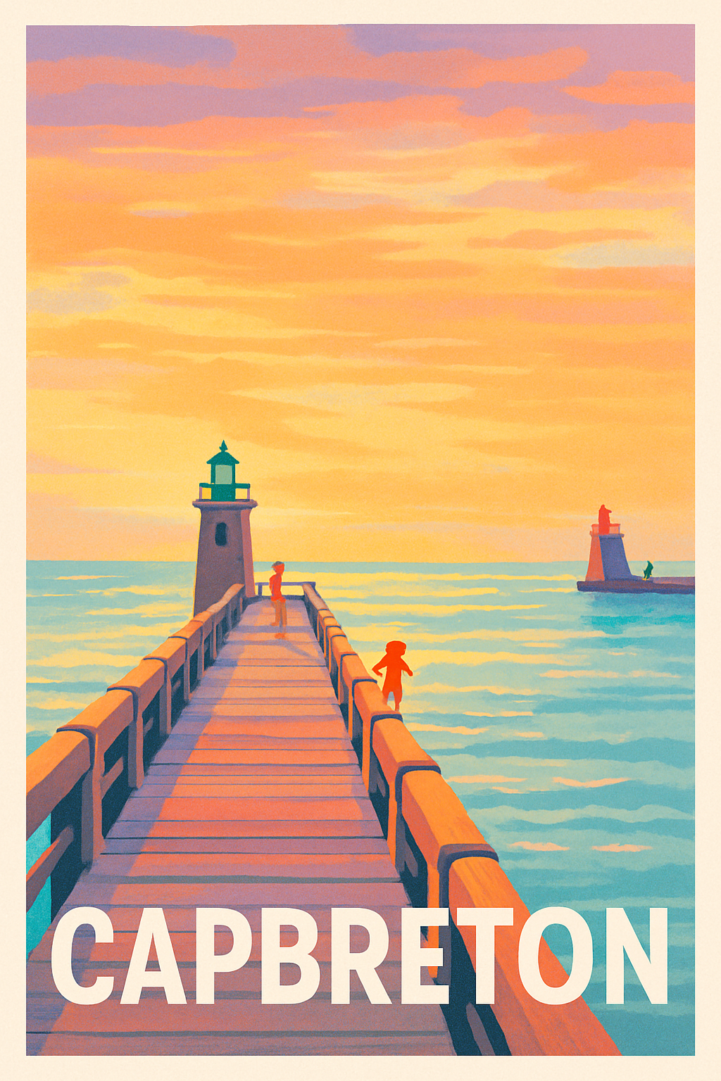 Landes France Pas de Cadre / 20 × 30cm Affiche de Capbreton - L'évasion au bout du quai au coucher du soleil