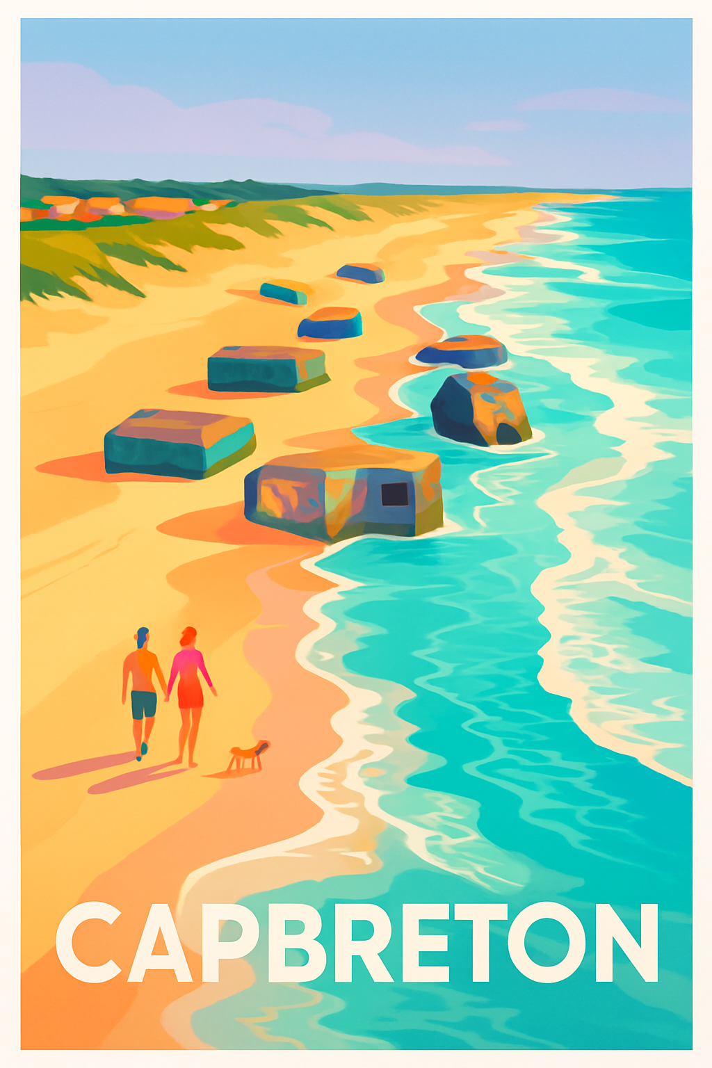 Landes France Pas de Cadre / 20 × 30cm Affiche de Capbreton - Promenade en bord de mer ensoleillée