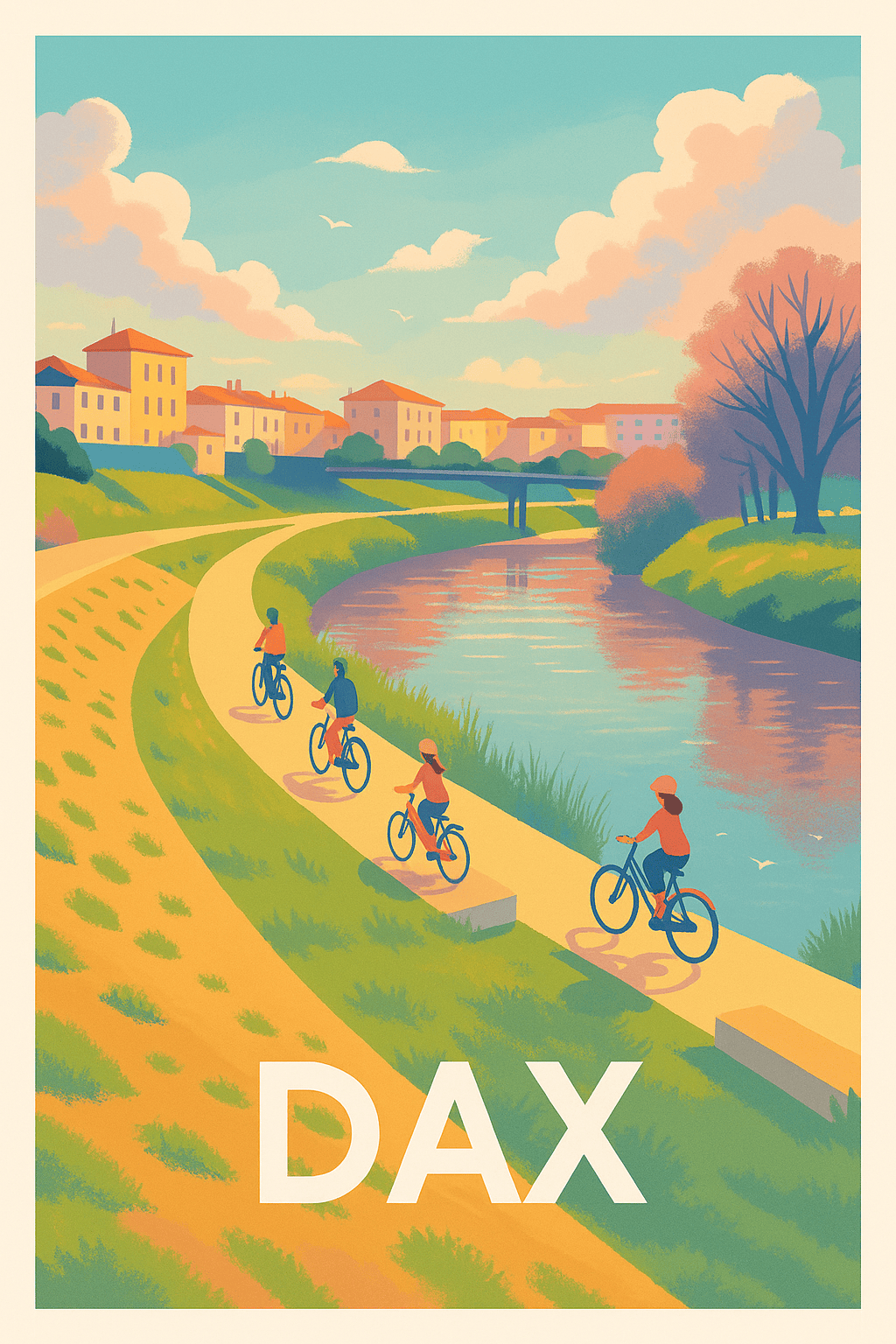 Landes France Pas de Cadre / 20 × 30cm Affiche de Dax - Balade paisible au bord de l'eau