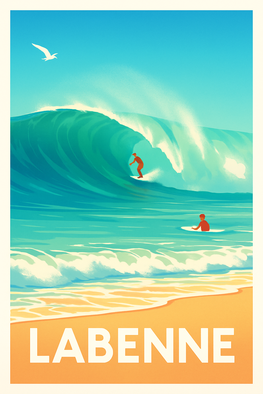 Landes France Pas de Cadre / 20 × 30cm Affiche de Labenne - Vagues et Surf entre Océan et Sable Doré