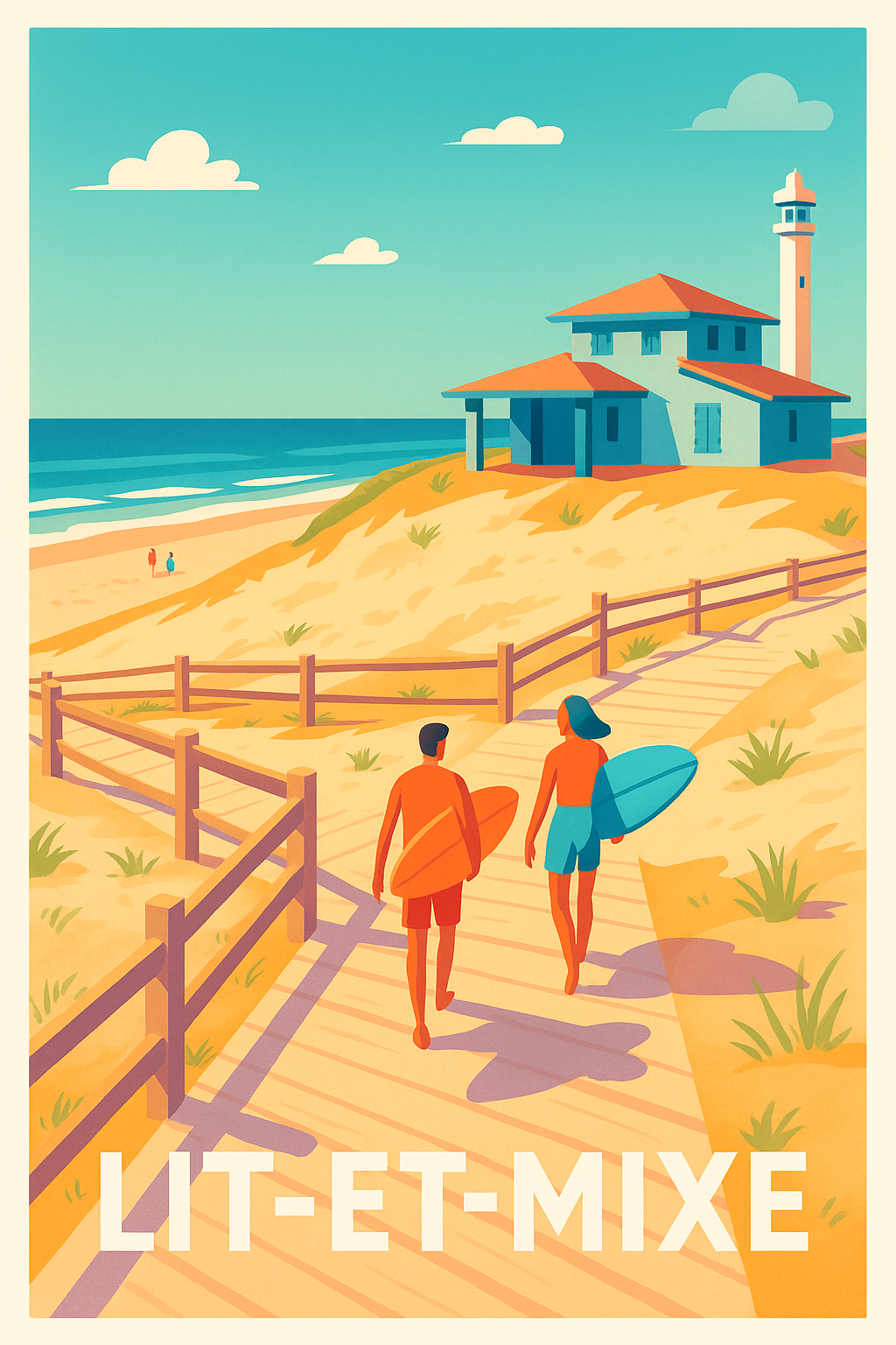 Landes France Pas de Cadre / 20 × 30cm Affiche de Lit-et-Mixe - Escapade Surf et Plage
