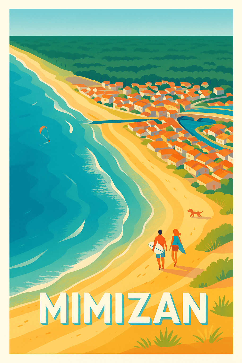 Landes France Pas de Cadre / 20 × 30cm Affiche de Mimizan - Évasion sur la côte landaise
