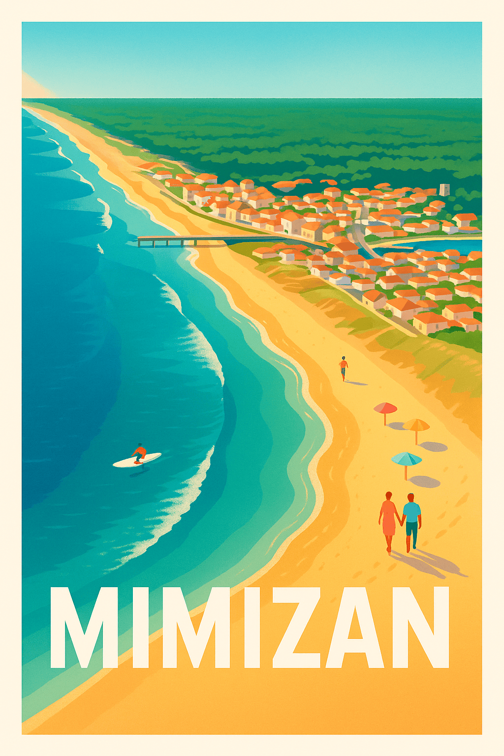 Landes France Pas de Cadre / 20 × 30cm Affiche de Mimizan - Évasion sur la côte landaise