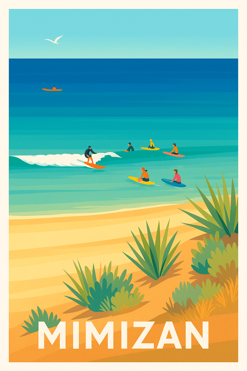 Landes France Pas de Cadre / 20 × 30cm Affiche de Mimizan - Le paradis du surf landais