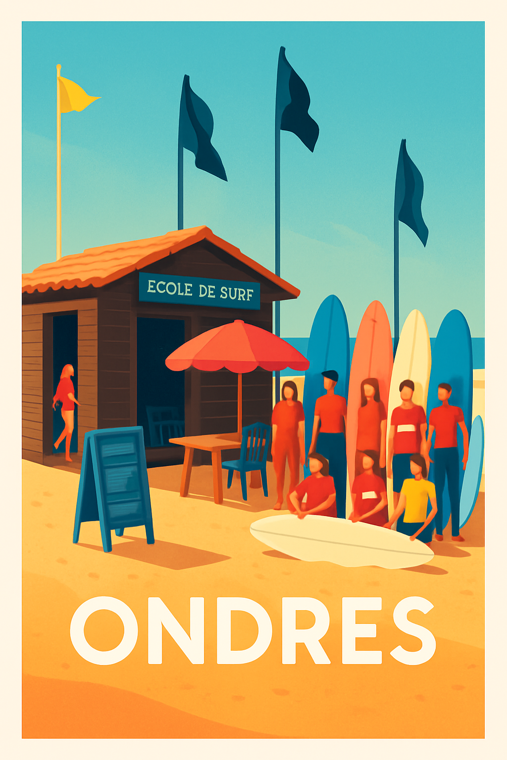 Landes France Pas de Cadre / 20 × 30cm Affiche de Ondres - Ambiance Surf et Plage ensoleillée