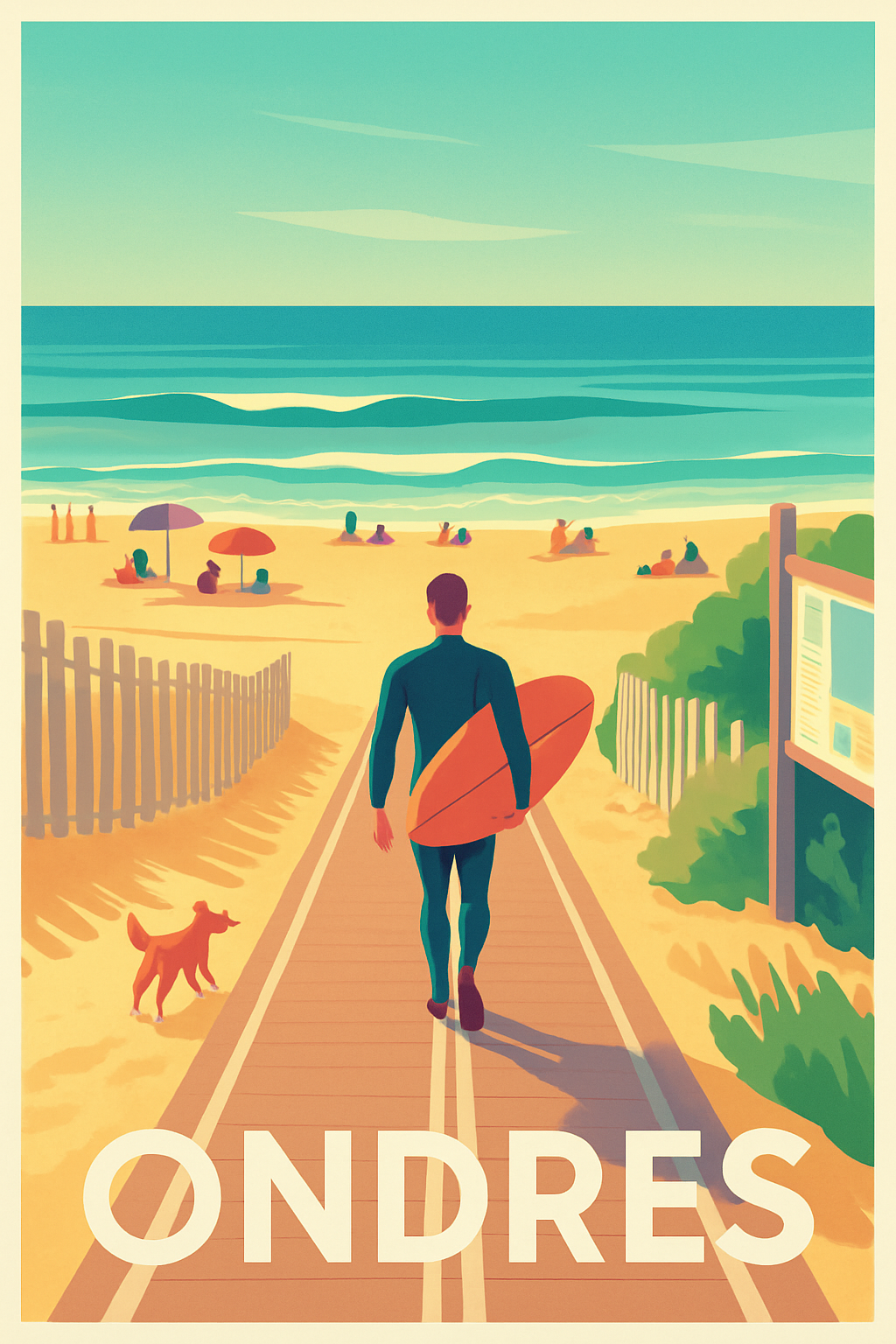 Landes France Pas de Cadre / 20 × 30cm Affiche de Ondres - Plongez dans l'ambiance surf et détente