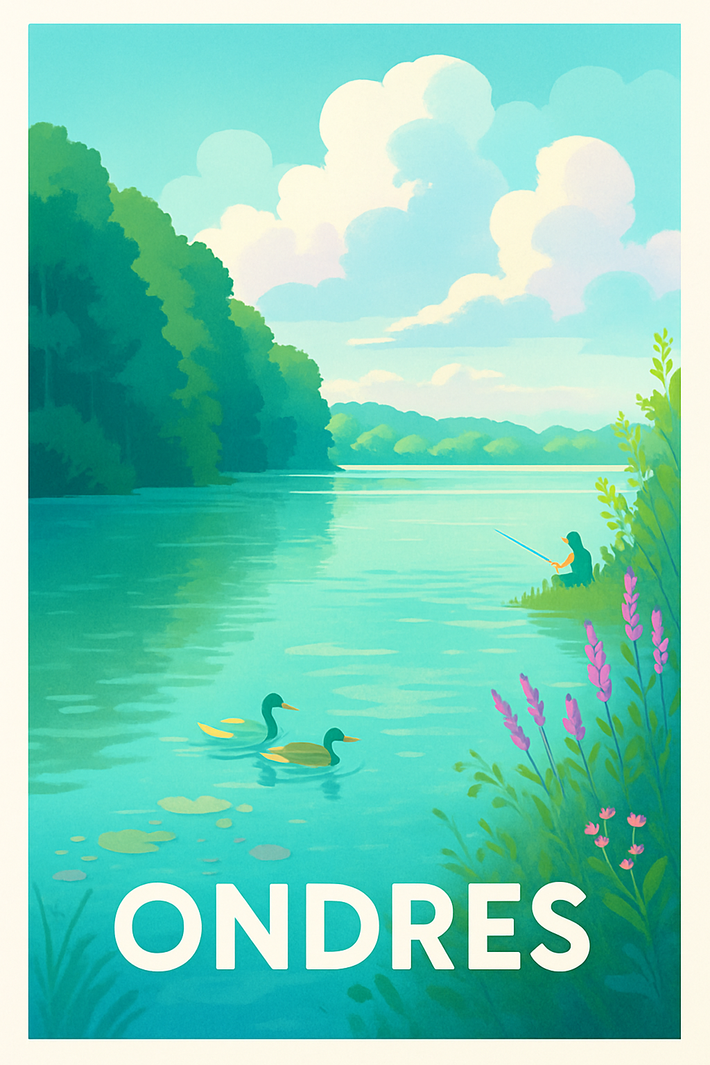 Landes France Pas de Cadre / 20 × 30cm Affiche de Ondres - Sérénité au bord de l'eau
