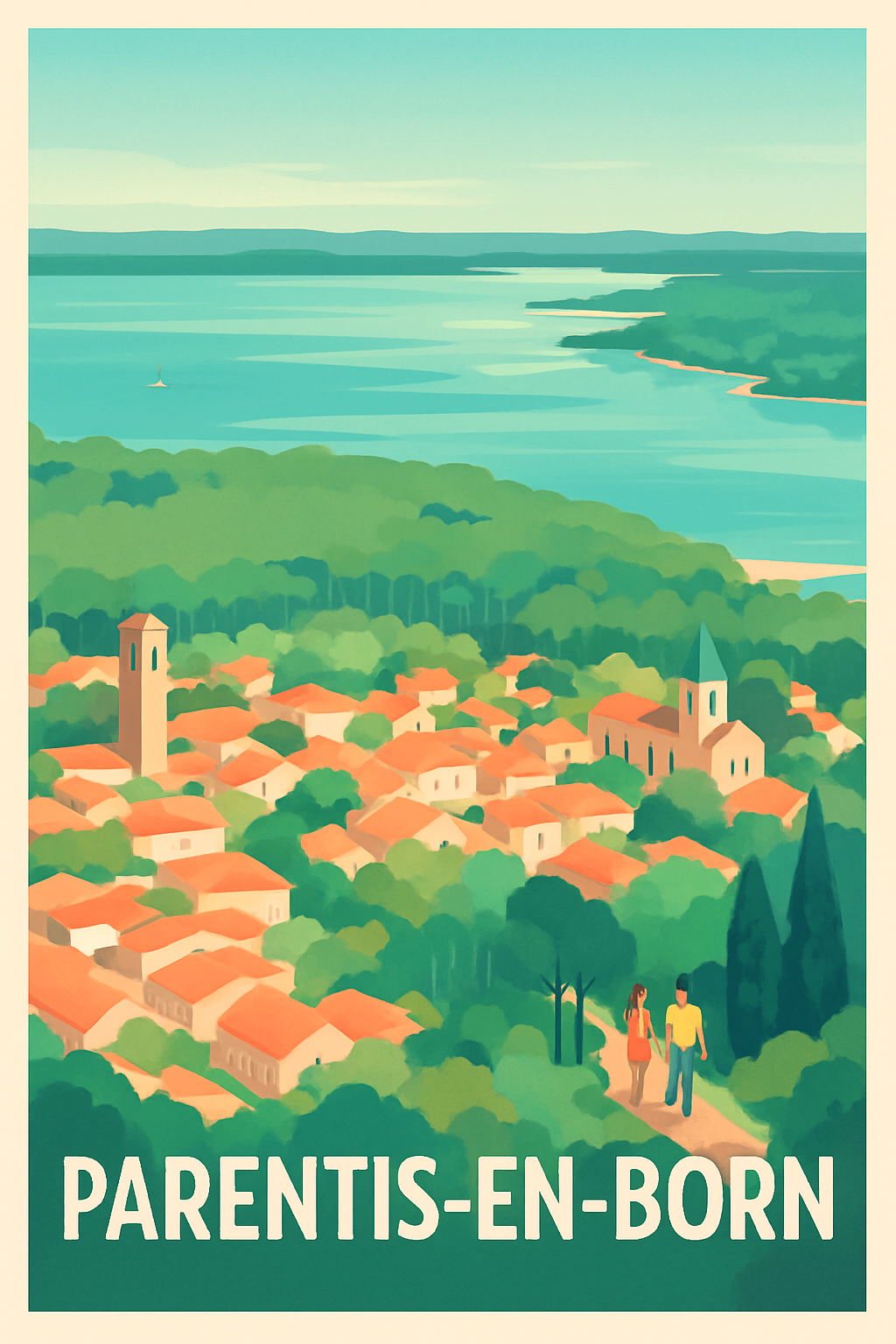 Landes France Pas de Cadre / 20 × 30cm Affiche de Parentis-en-Born - Évasion au bord du lac