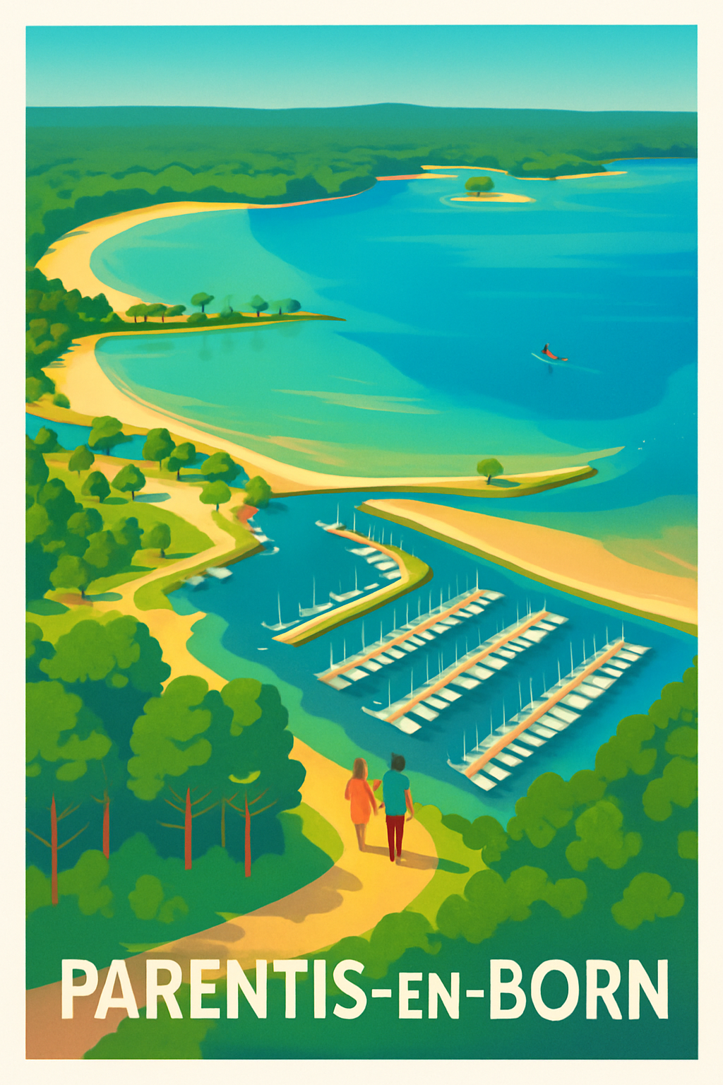 Landes France Pas de Cadre / 20 × 30cm Affiche de Parentis-en-Born - Évasion et sérénité au bord du lac