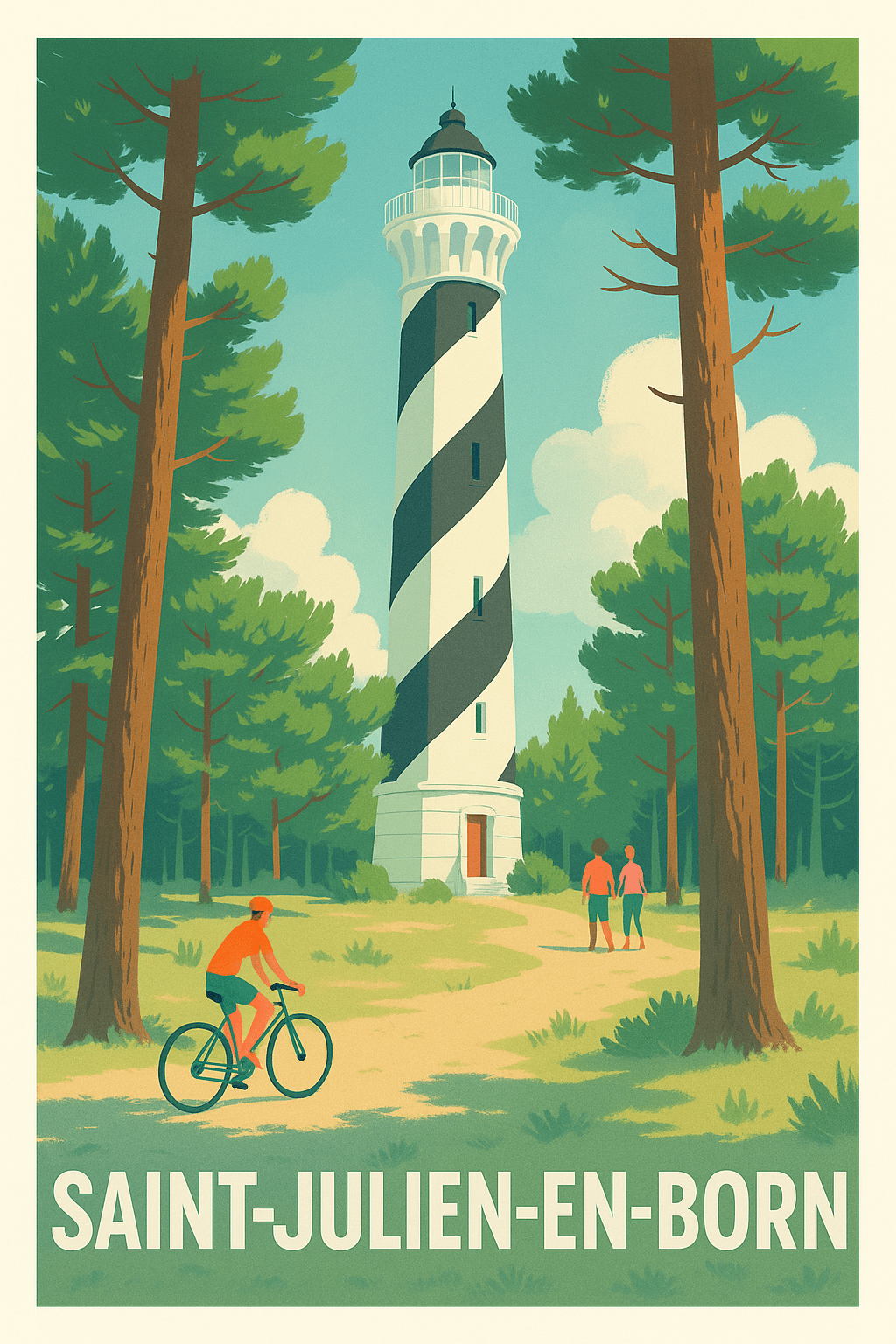 Landes France Pas de Cadre / 20 × 30cm Affiche de Saint-Julien-en-Born - Évasion et nature au phare emblématique