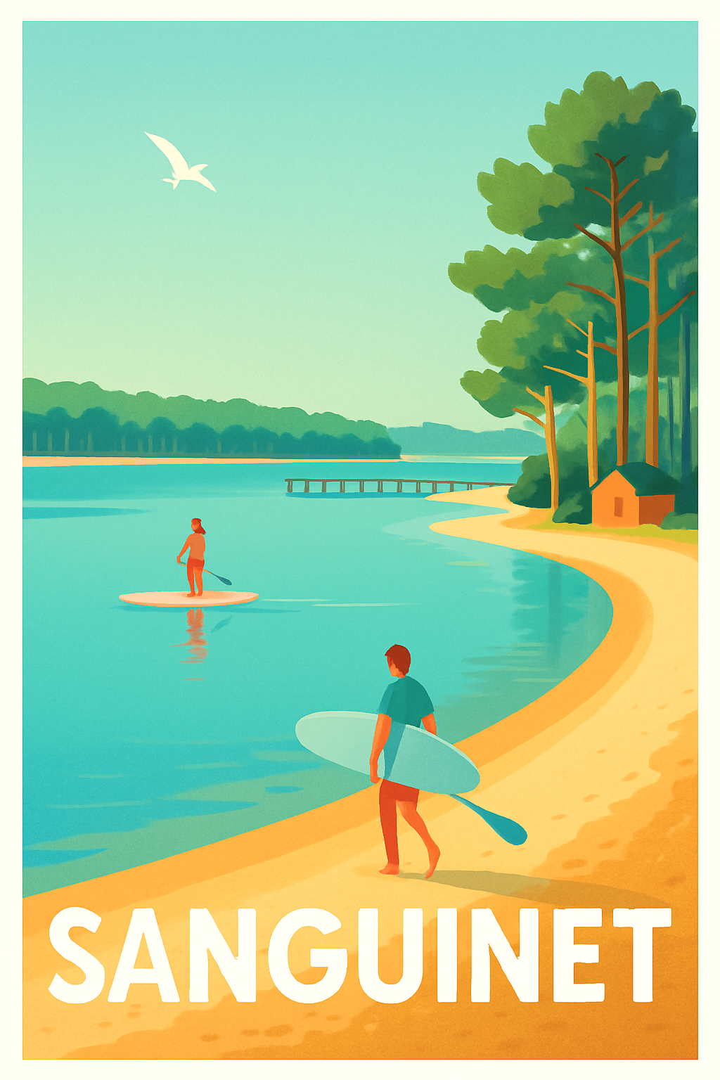 Landes France Pas de Cadre / 20 × 30cm Affiche de Sanguinet - Escapade aquatique paisible