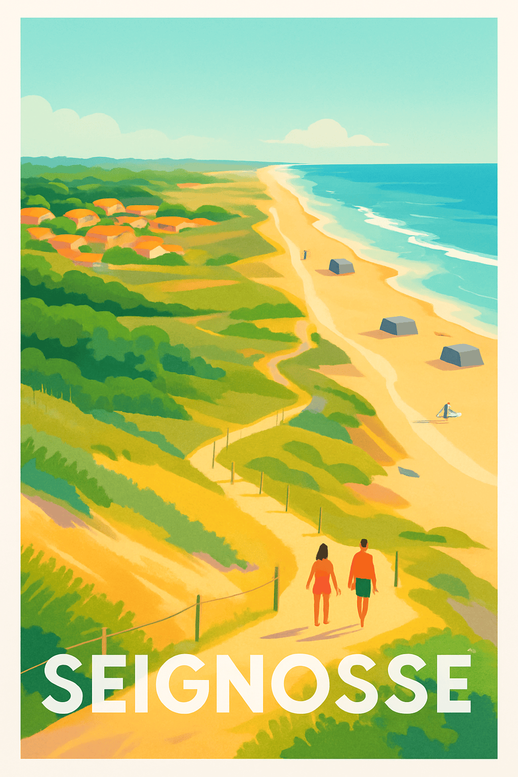 Landes France Pas de Cadre / 20 × 30cm Affiche de Seignosse - Invitation à la balade entre mer et forêt