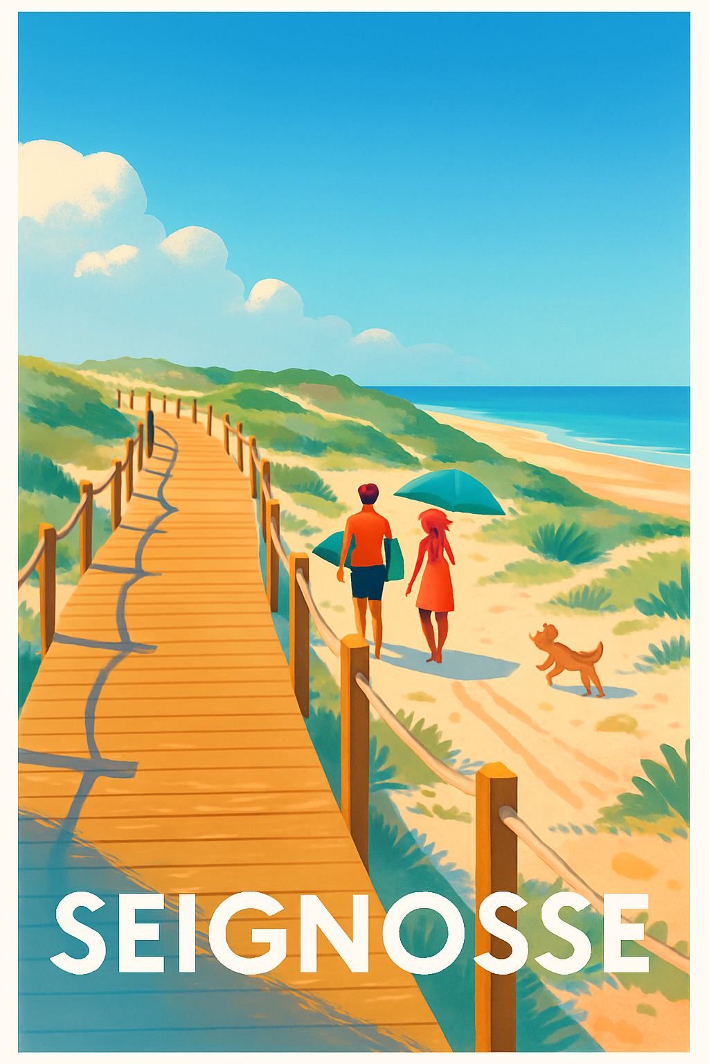 Landes France Pas de Cadre / 20 × 30cm Affiche de Seignosse - Promenade en bord de mer