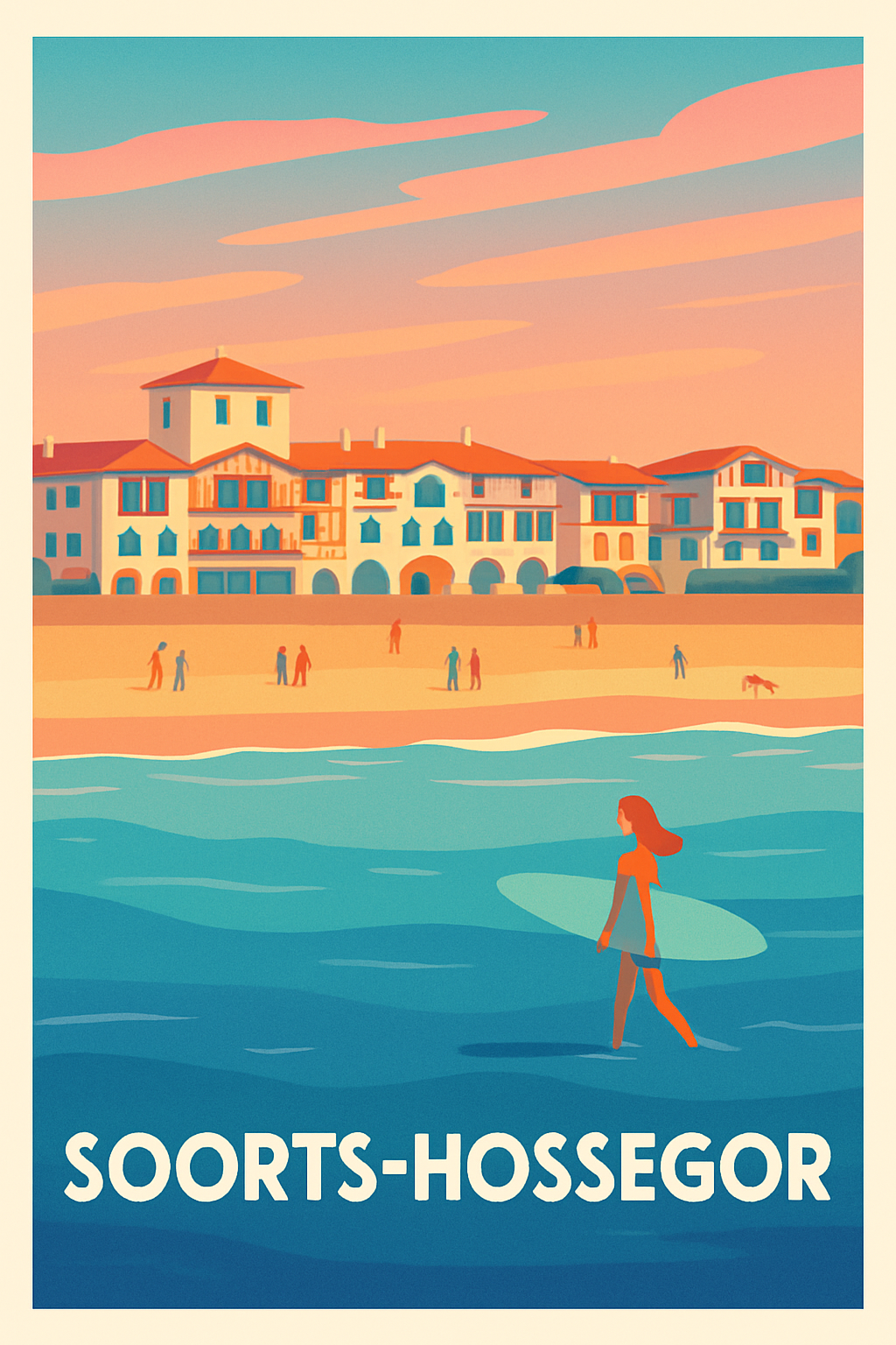 Landes France Pas de Cadre / 20 × 30cm Affiche de Soorts-Hossegor - L'appel de la vague et du sable doré