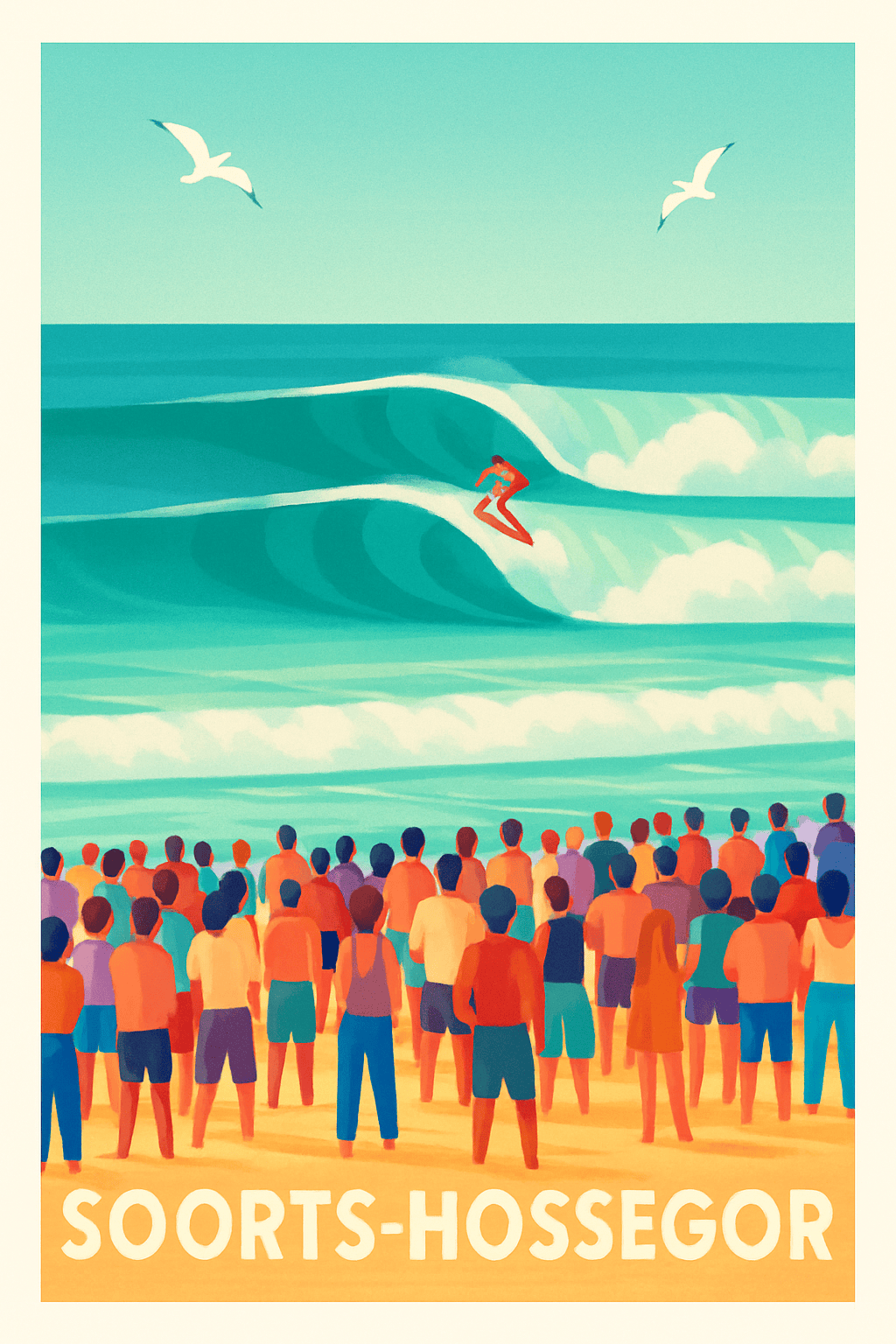 Landes France Pas de Cadre / 20 × 30cm Affiche de Soorts-Hossegor - Vagues et passion du surf