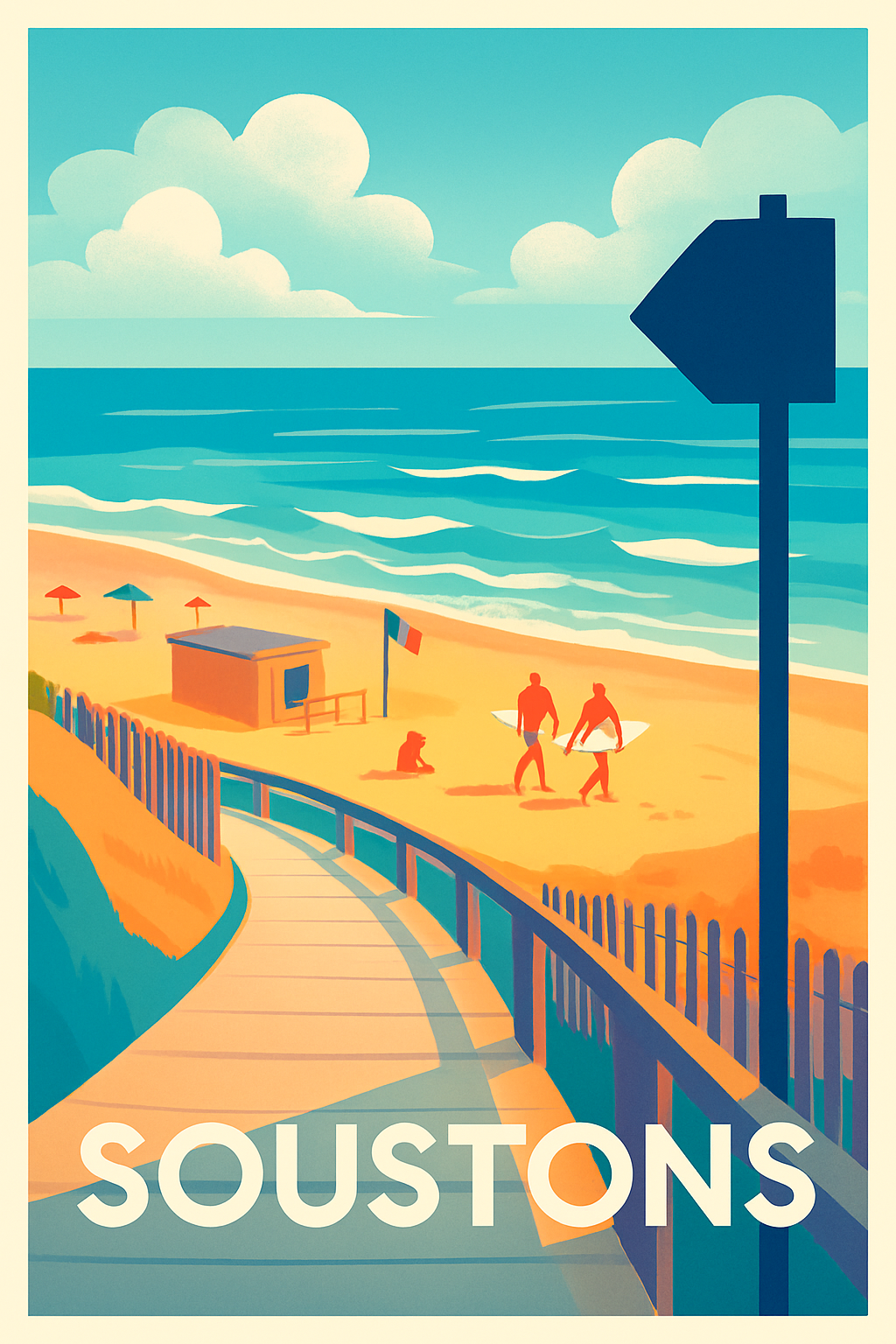 Landes France Pas de Cadre / 20 × 30cm Affiche de Soustons - L'appel de l'océan et des plages dorées