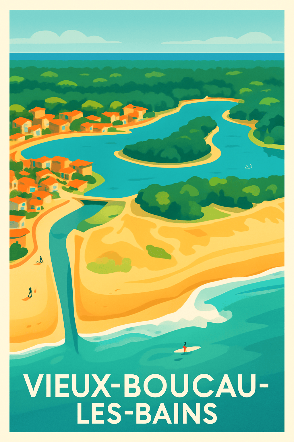 Landes France Pas de Cadre / 20 × 30cm Affiche de Vieux-Boucau-les-Bains - Escapade entre forêt et océan