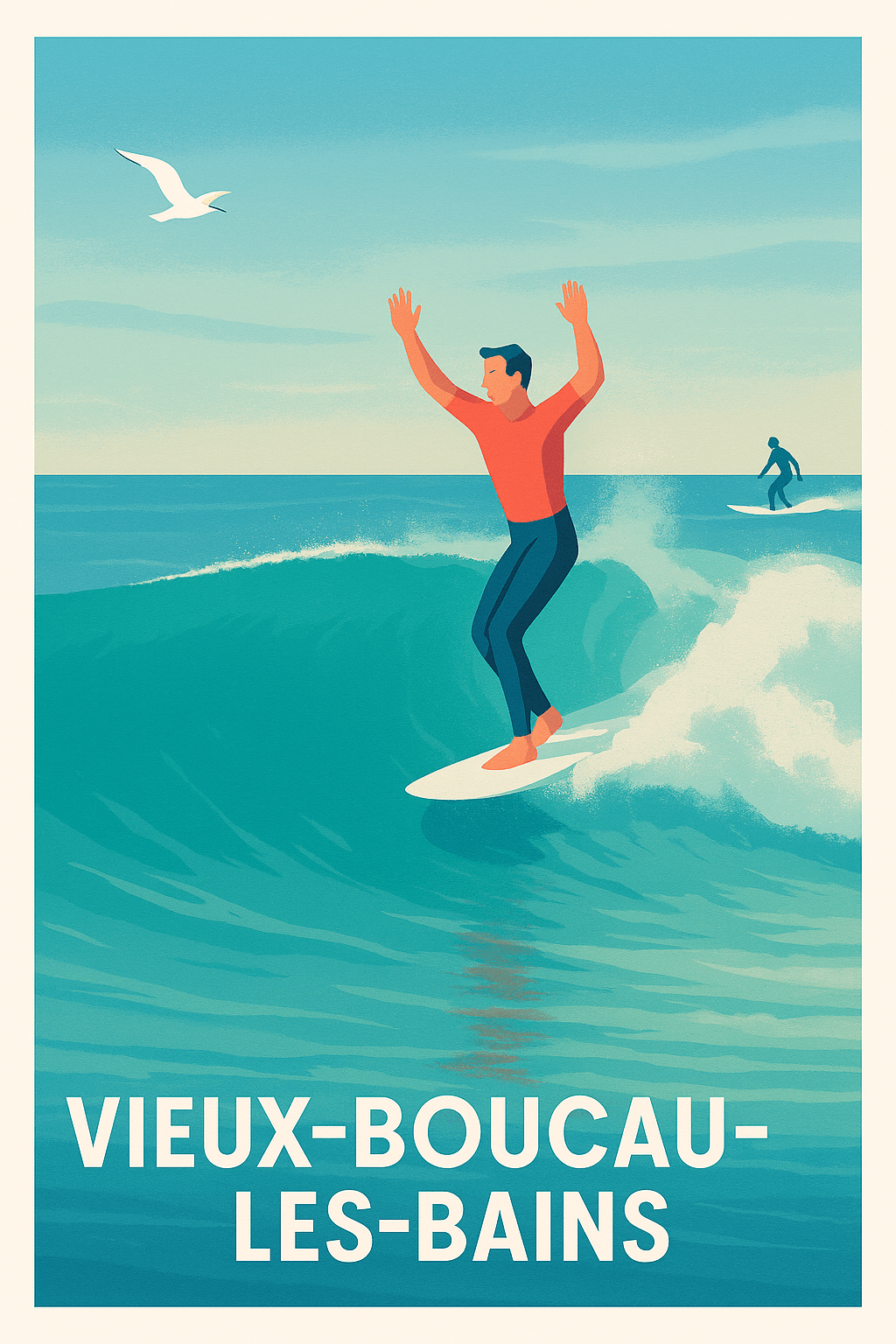 Affiche Vieux-Boucau-les-Bains — L'esprit surf et liberté au bord de l'océan · poster d'art de Vieux-Boucau-les-Bains