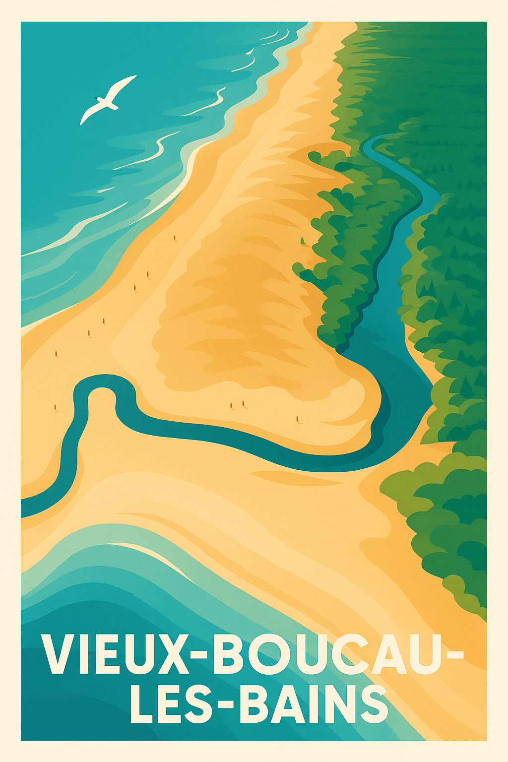 Affiche Vieux-Boucau-les-Bains — L'évasion côtière en poster · poster d'art de Vieux-Boucau-les-Bains