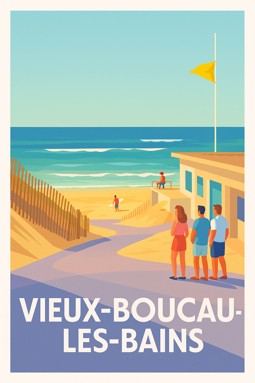 Landes France Pas de Cadre / 20 × 30cm Affiche de Vieux-Boucau-les-Bains - Plages et Ambiance Balnéaire