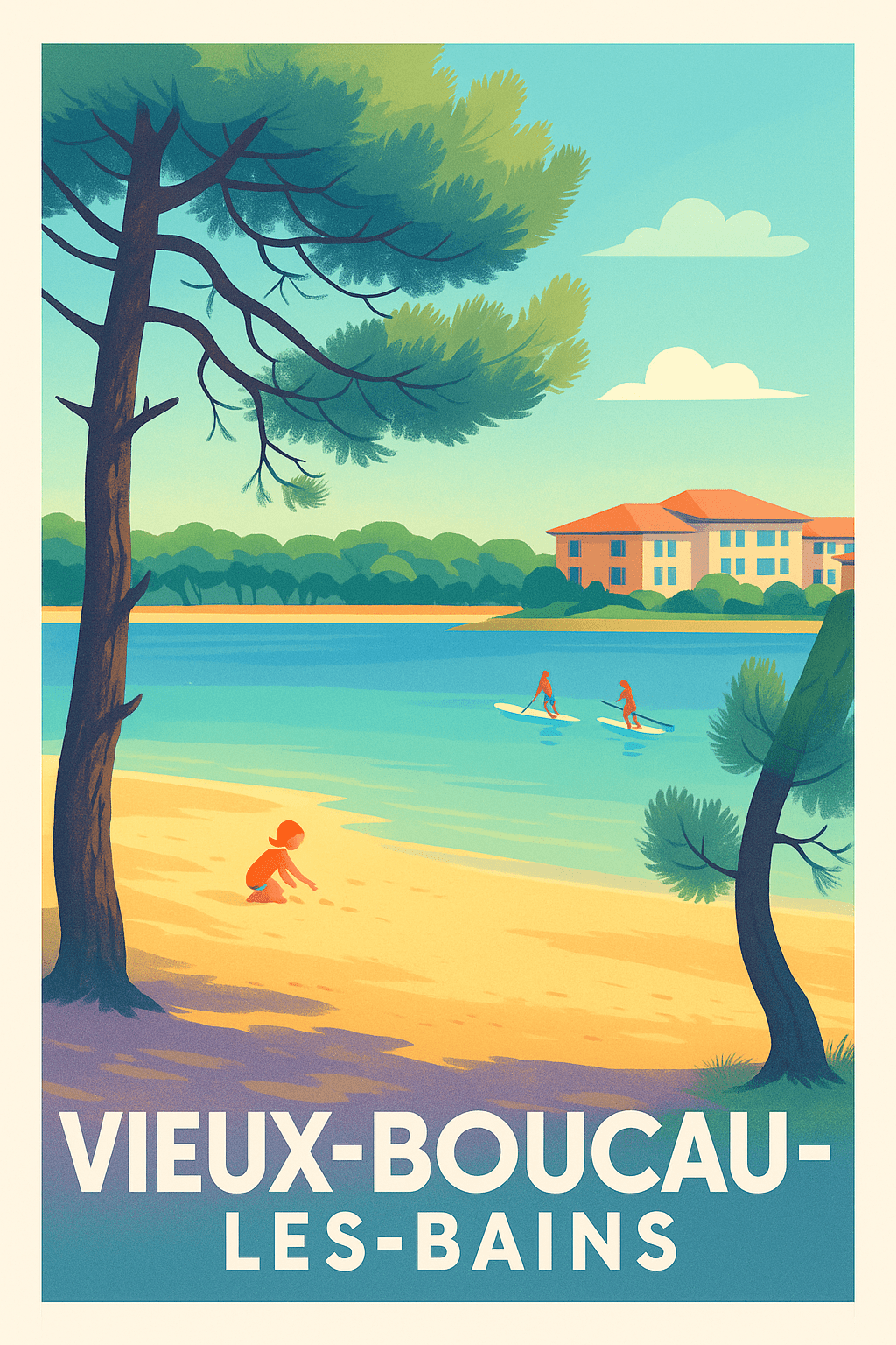 Affiche Vieux-Boucau-les-Bains — Plages et loisirs en douceur · poster d'art de Vieux-Boucau-les-Bains