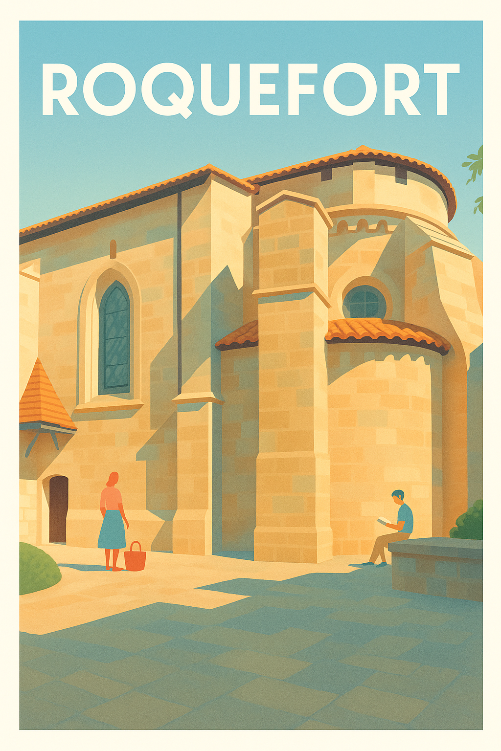 Landes France Pas de Cadre / 20 × 30cm Affiche Roquefort - Charme et tranquillité médiévale