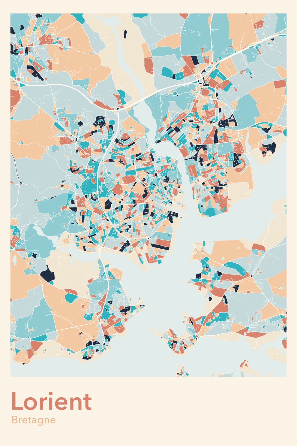 Plan de Lorient coloré - Carte personnalisée