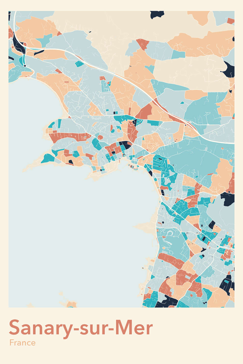 Plan de Sanary-sur-Mer coloré - Carte personnalisée