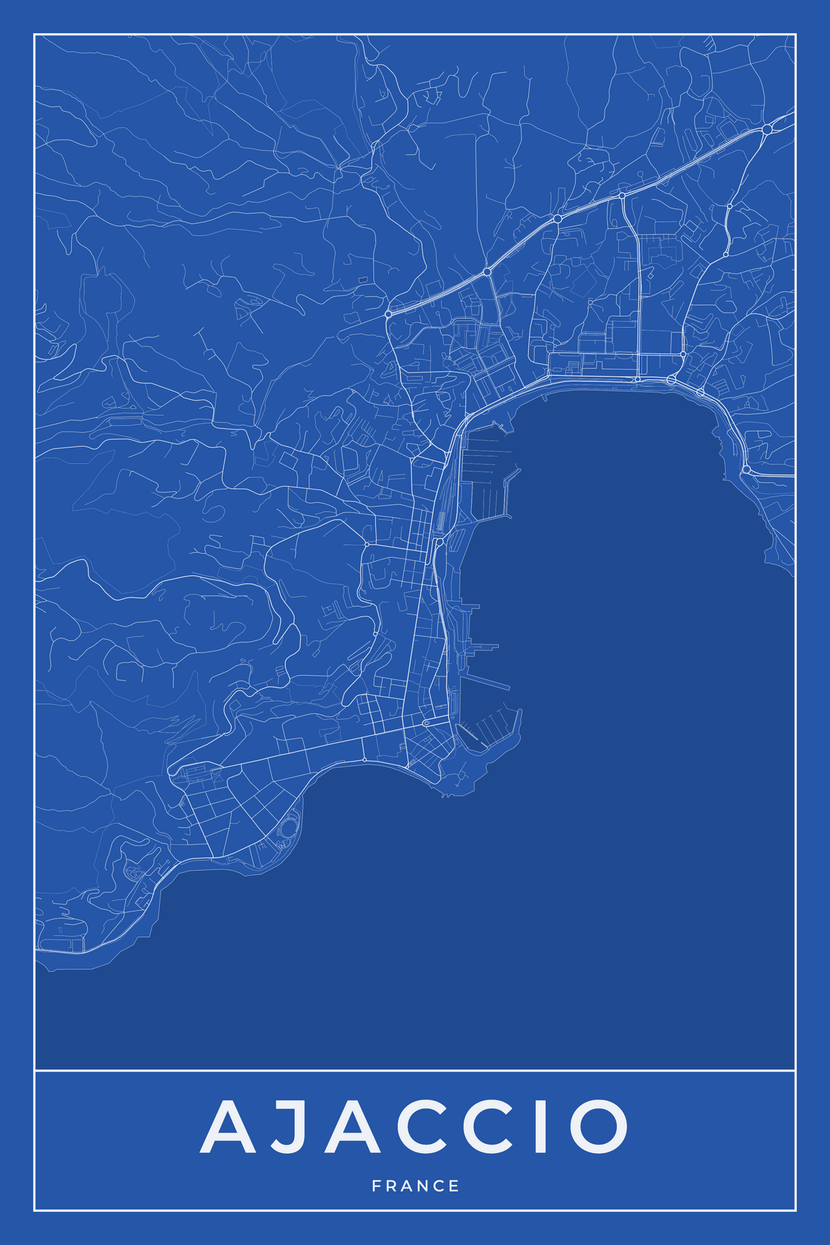 Carte d'Ajaccio bleue - Affiche personnalisée
