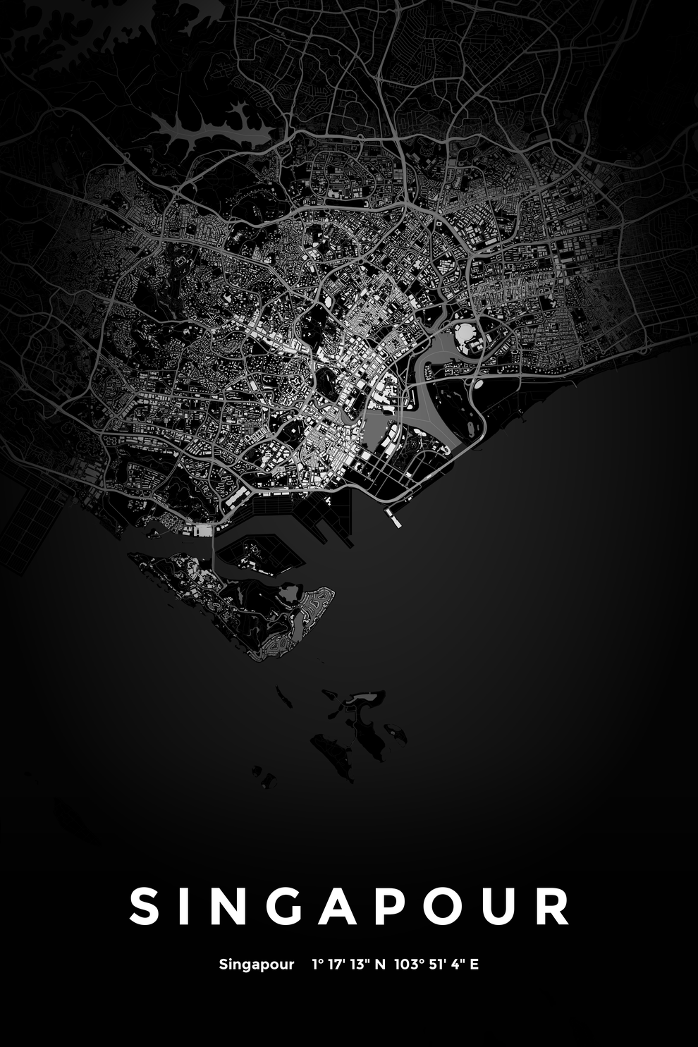 Carte de Singapour nuit - Affiche personnalisée
