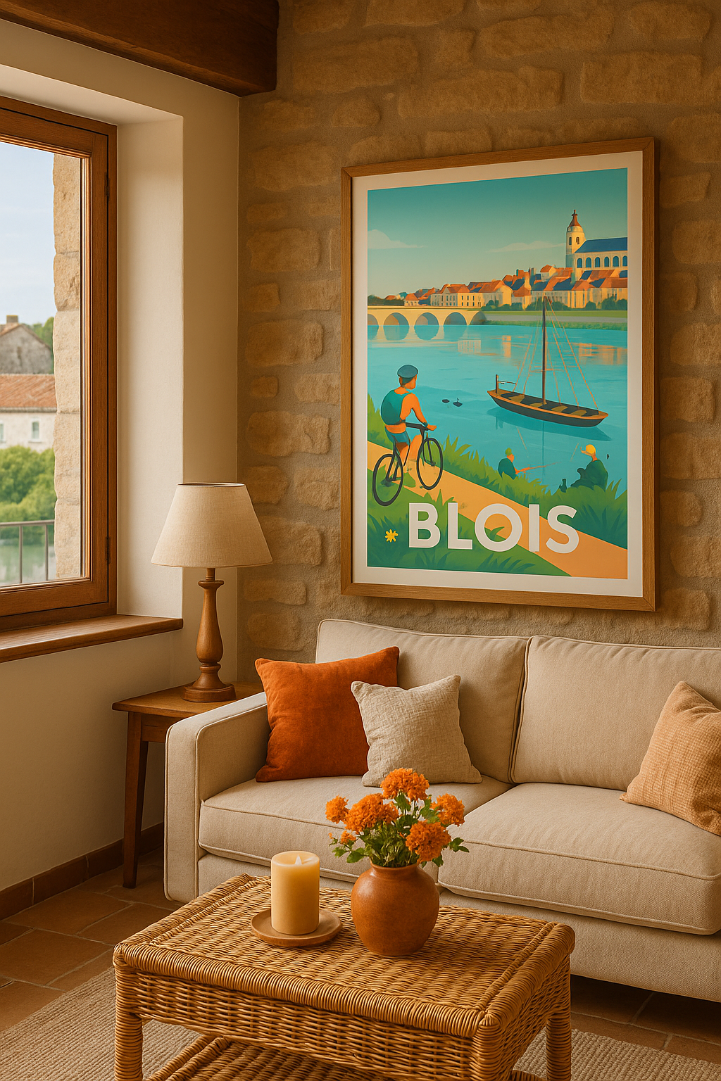 Loir-et-Cher France Affiche de Blois - Escapade paisible au bord de la Loire