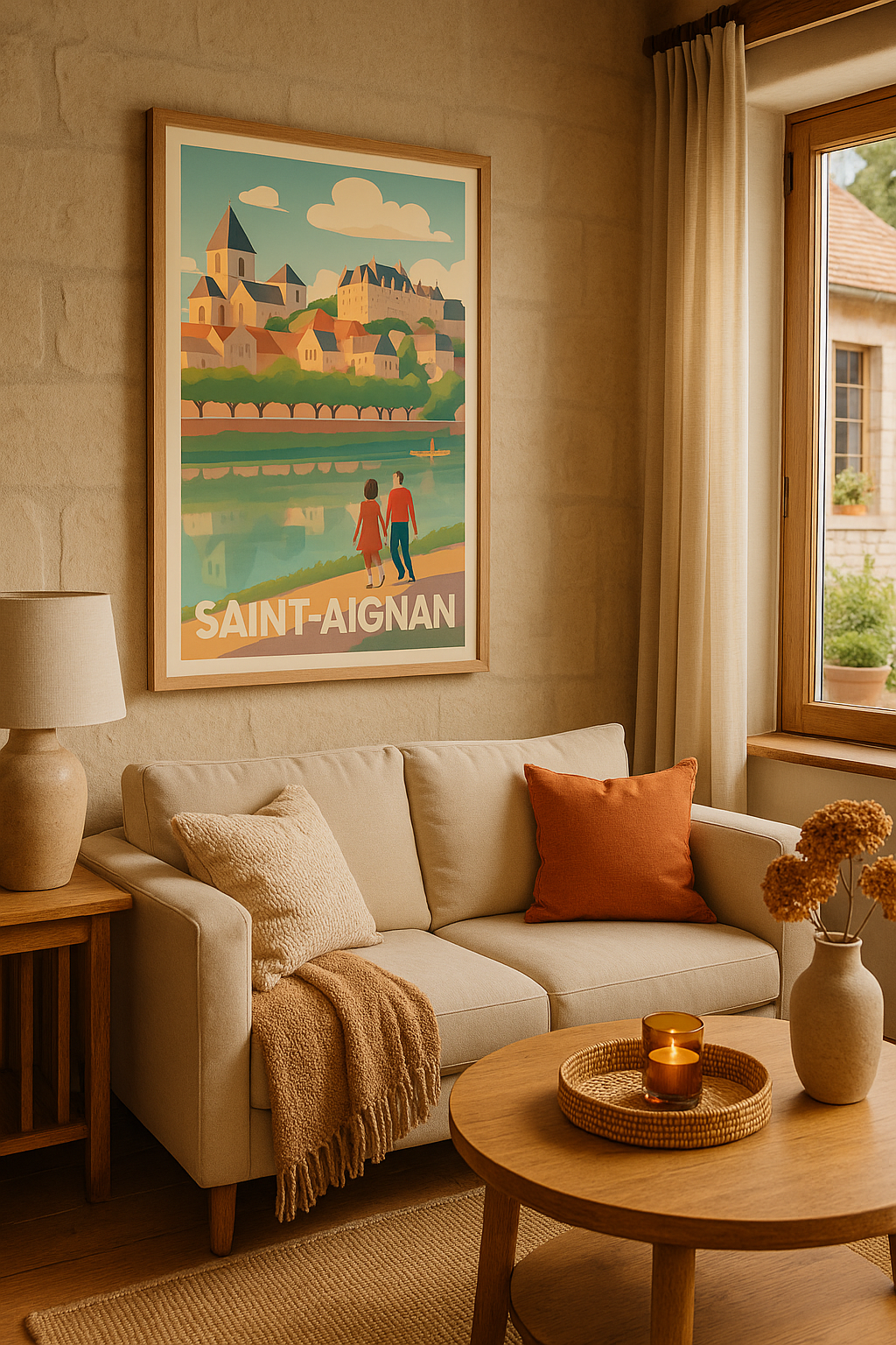 Loir-et-Cher France Affiche de Saint-Aignan - Promenade romantique au bord de l'eau