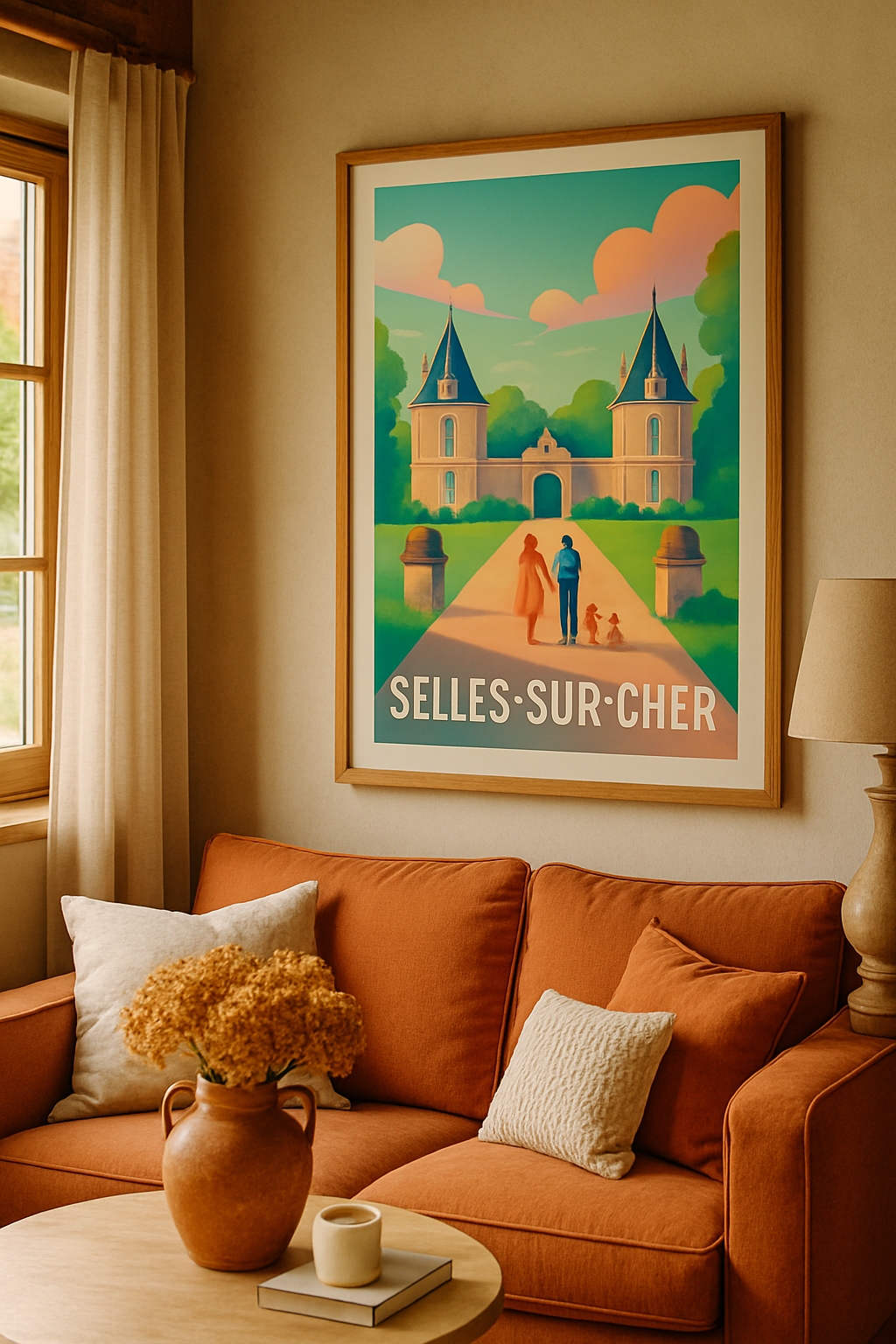 Affiche Selles-sur-Cher — Promenade romantique au château · poster d'art de Selles-sur-Cher