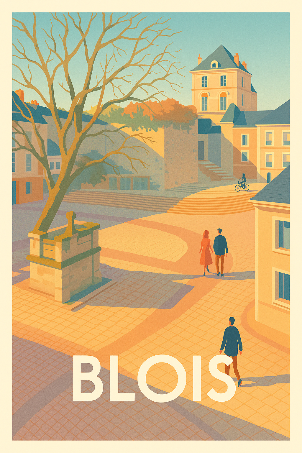 Loir-et-Cher France Pas de Cadre / 20 × 30cm Affiche de Blois - Éclats de lumière au cœur de la cité historique