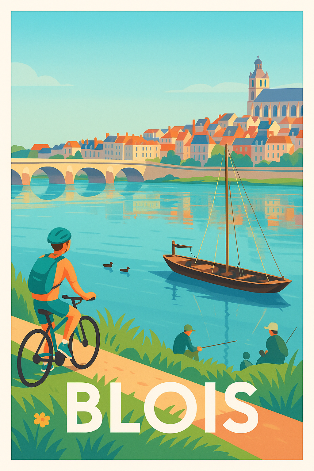 Loir-et-Cher France Pas de Cadre / 20 × 30cm Affiche de Blois - Escapade paisible au bord de la Loire