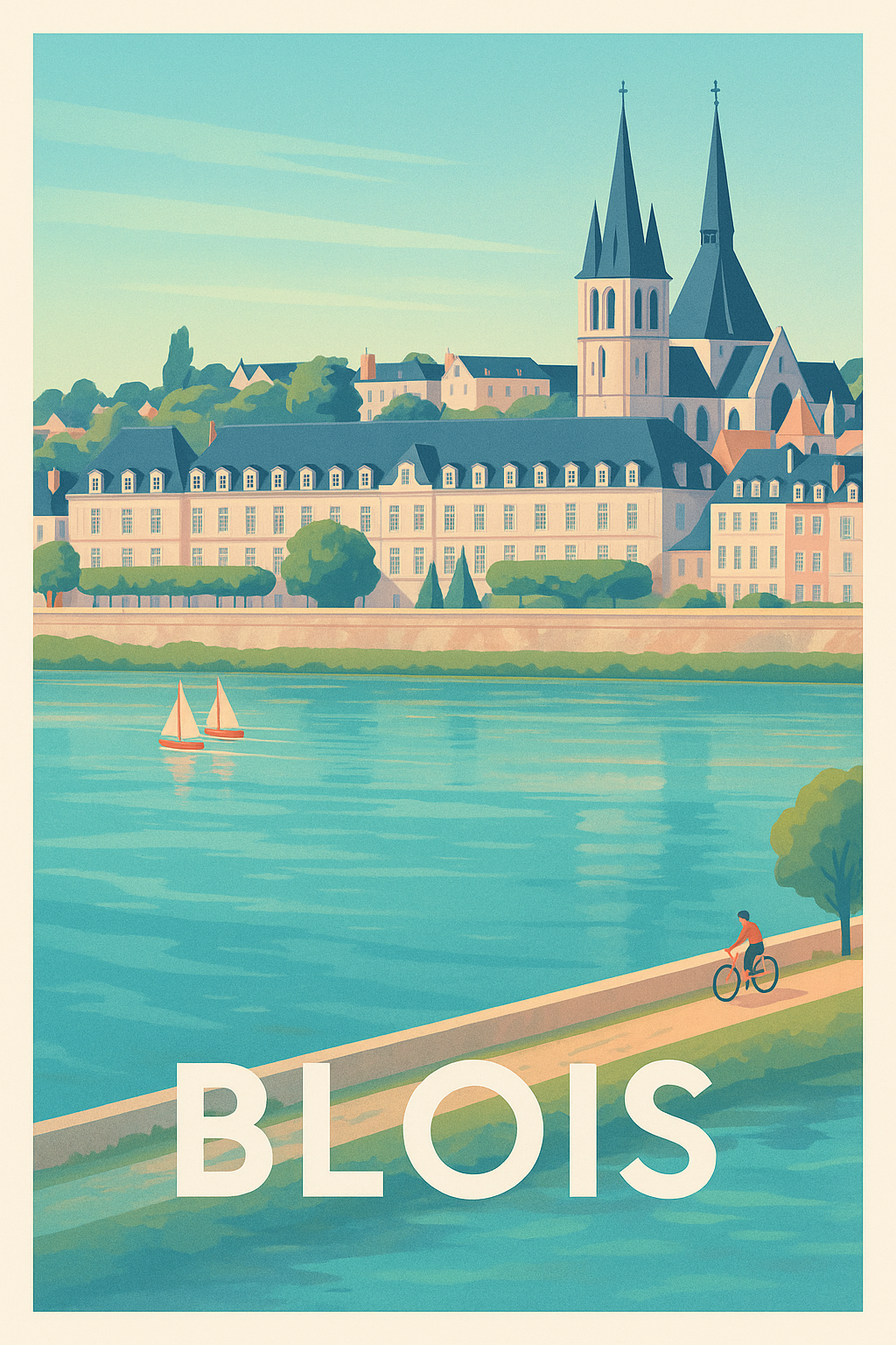 Loir-et-Cher France Pas de Cadre / 20 × 30cm Affiche de Blois - Flânerie au bord de la Loire