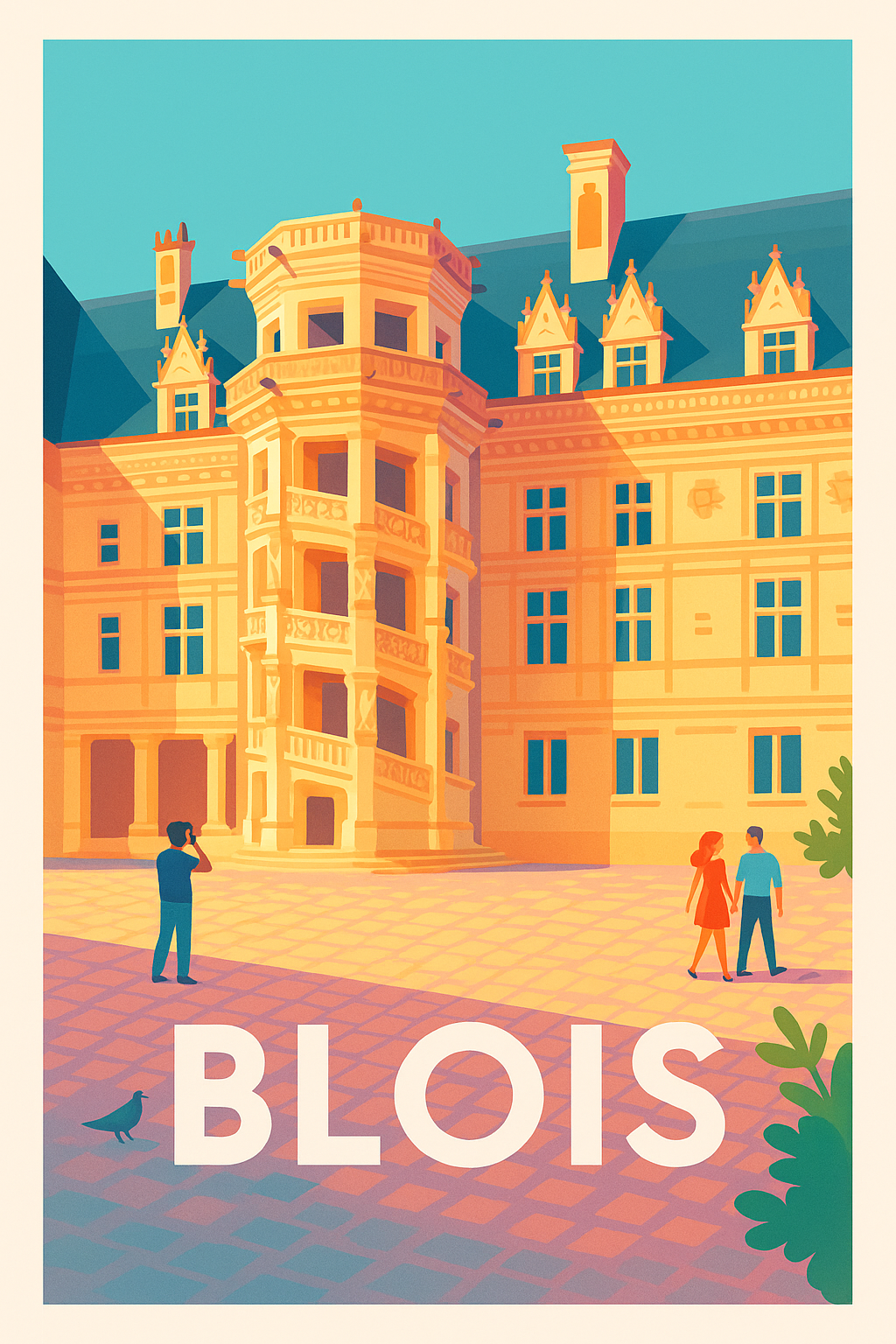 Loir-et-Cher France Pas de Cadre / 20 × 30cm Affiche de Blois - L'élégance Renaissance au Château