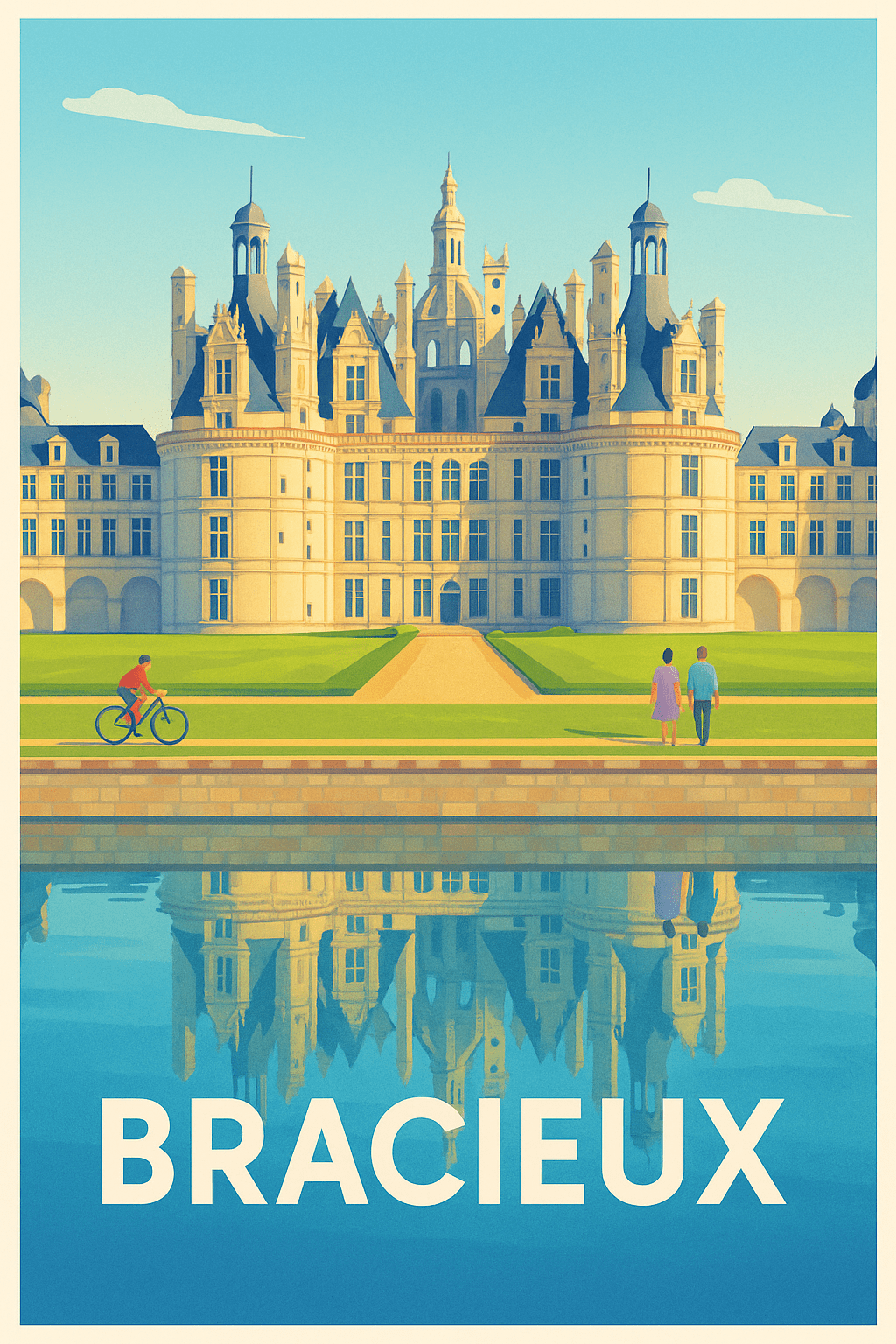 Loir-et-Cher France Pas de Cadre / 20 × 30cm Affiche de Bracieux - L'élégance du château Renaissance
