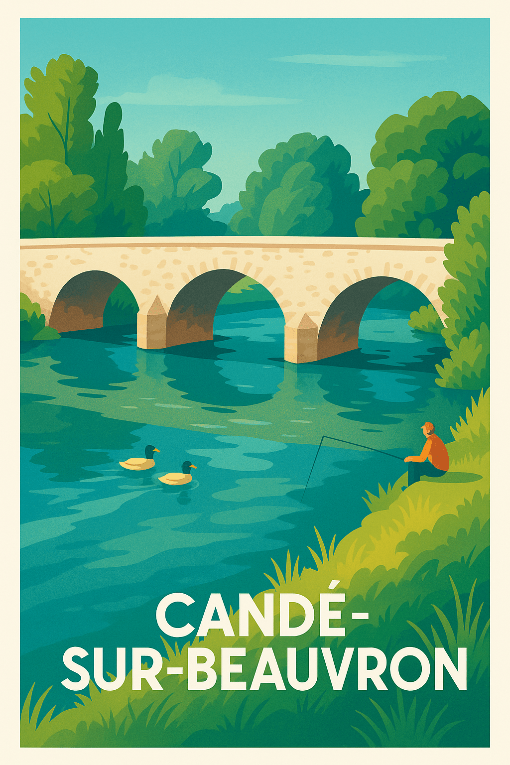 Affiche Candé-sur-Beauvron — Sérénité au fil de l'eau · poster d'art de Candé-sur-Beauvron