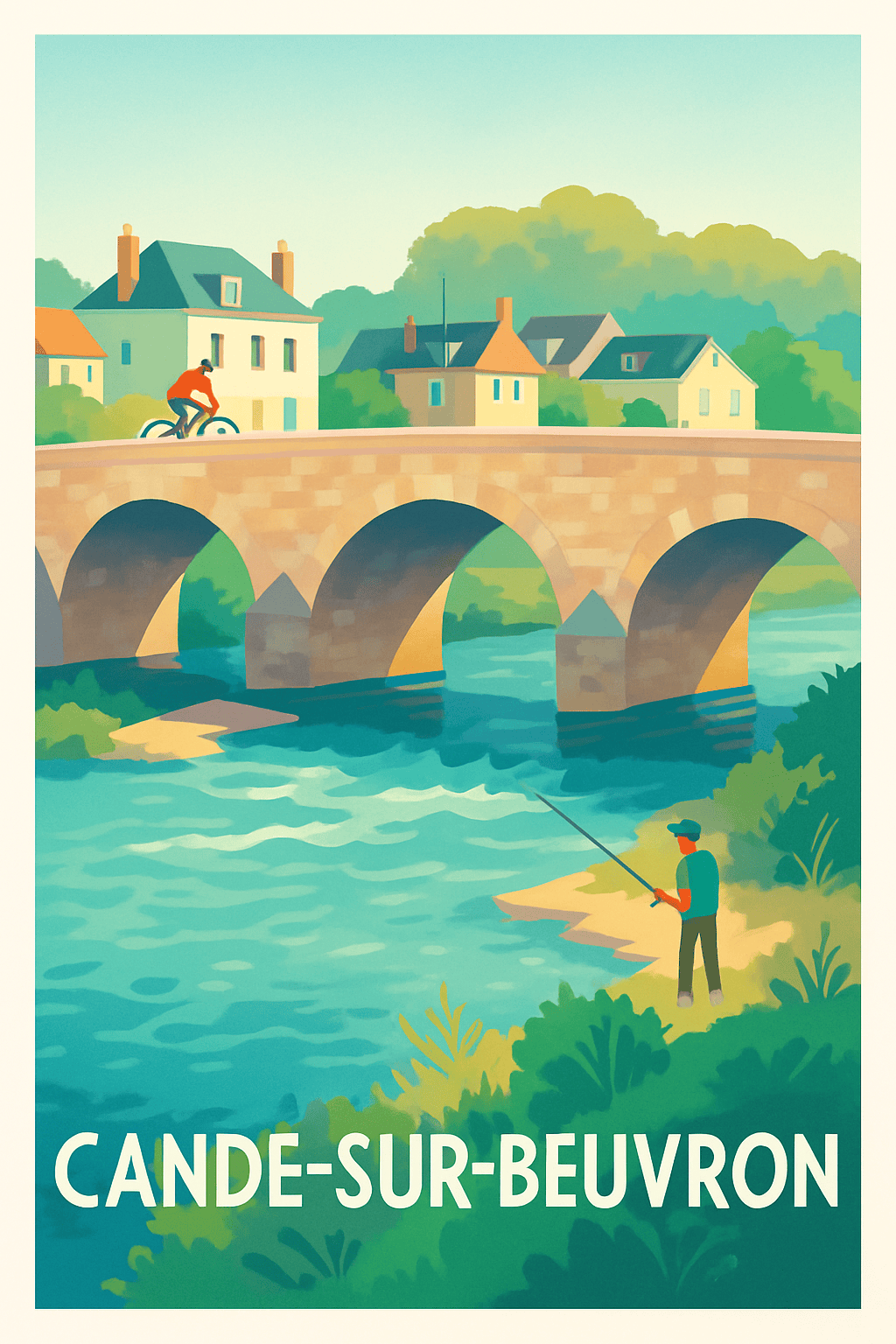 Loir-et-Cher France Pas de Cadre / 20 × 30cm Affiche de Cande-sur-Beuvron - Charme paisible au fil de l'eau