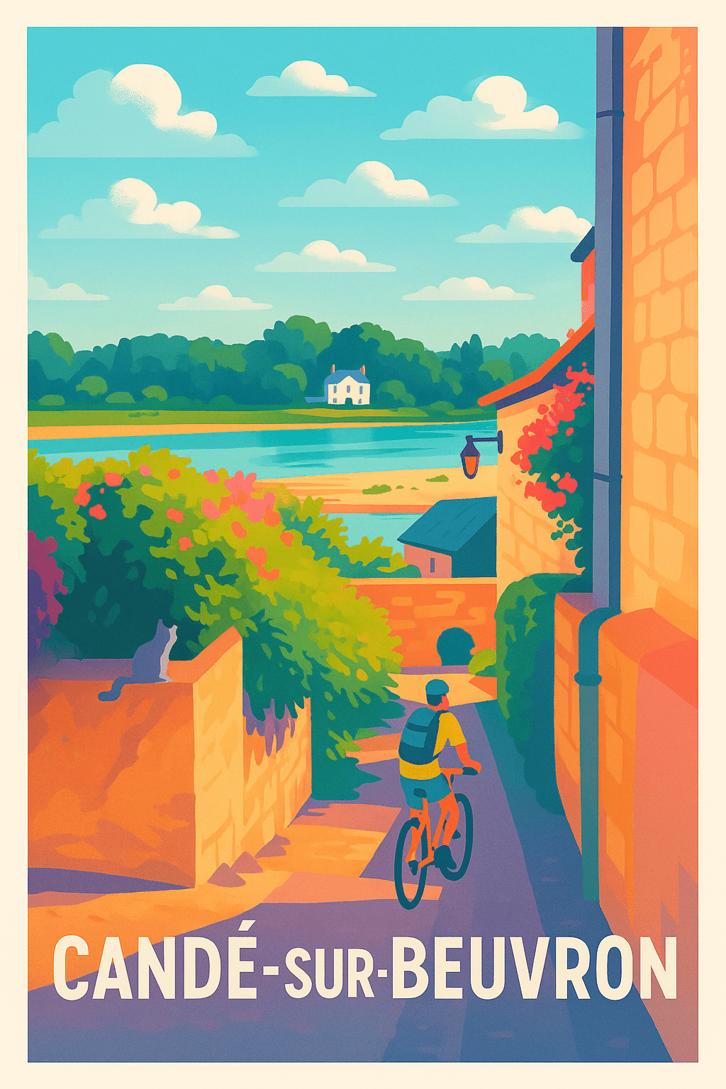 Loir-et-Cher France Pas de Cadre / 20 × 30cm Affiche de Candé-sur-Beuvron - Escapade paisible au bord de l'eau