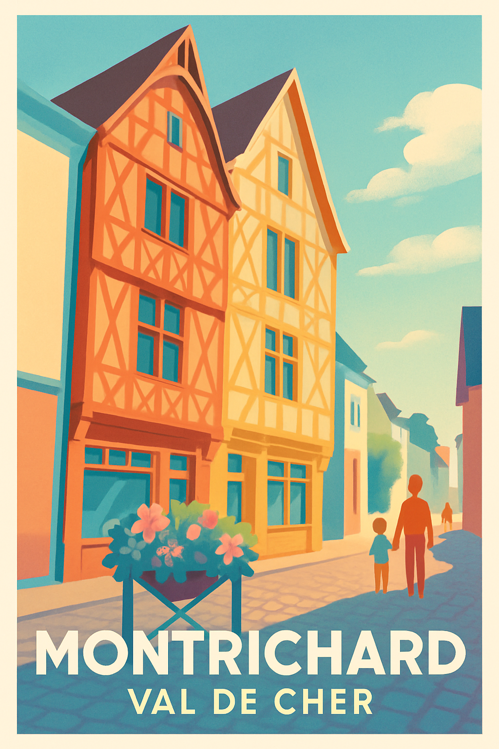 Loir-et-Cher France Pas de Cadre / 20 × 30cm Affiche de Montrichard - Charme et douceur en Val de Cher