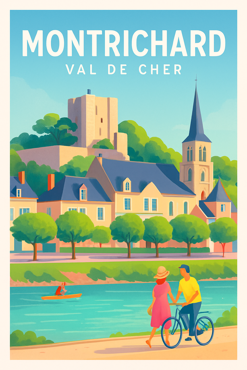 Loir-et-Cher France Pas de Cadre / 20 × 30cm Affiche de Montrichard - Évasion au cœur du Val de Cher